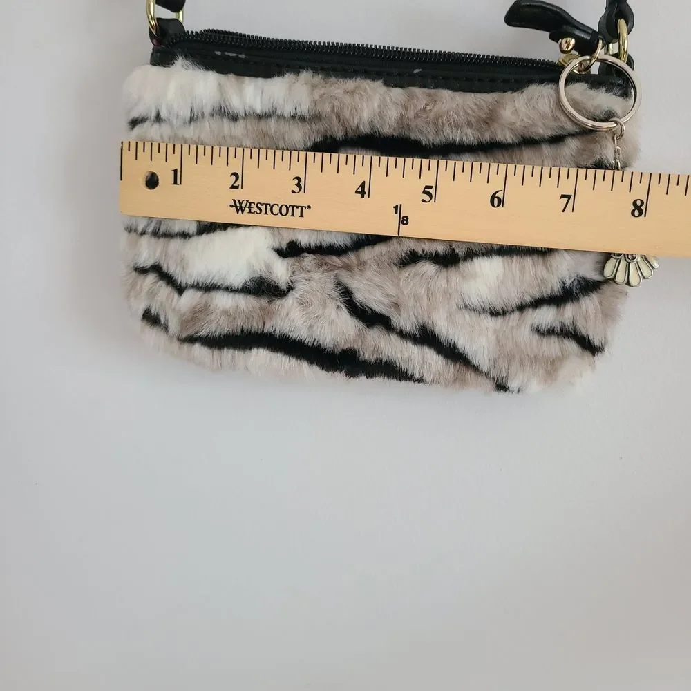 Juicy Couture Black and White Faux Fur Crossbody Bag Y2K
